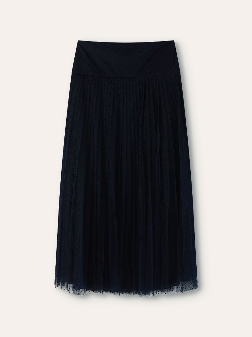 Navy Mid Length Pleated Tulle Skirt