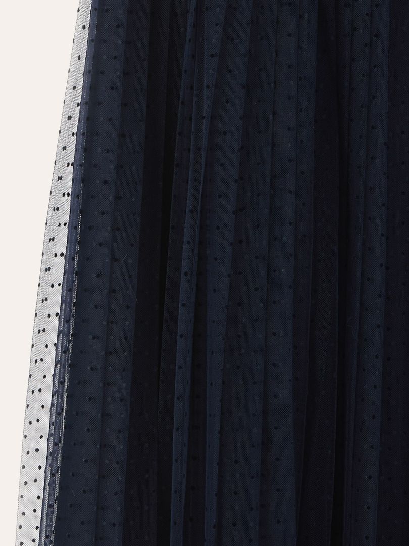Navy Mid Length Pleated Tulle Skirt