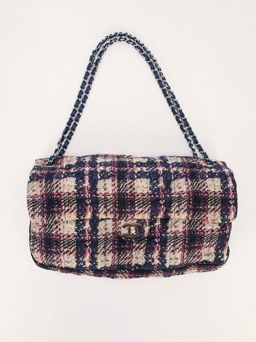 Multicolour Nylon Tweed Printed Maxi Flap Bag