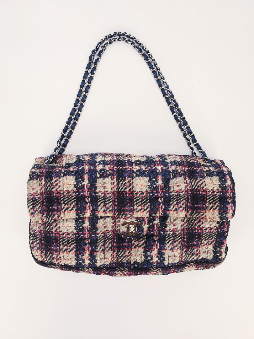 Multicolour Nylon Tweed Printed Maxi Flap Bag