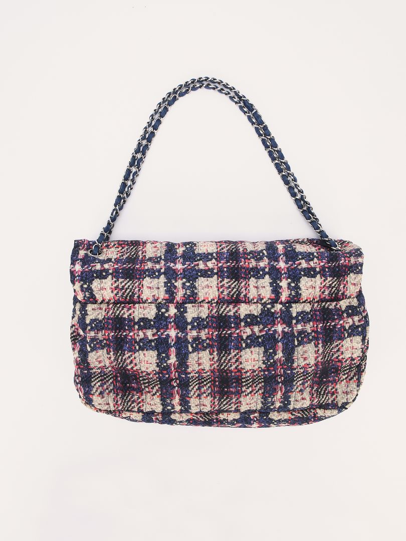 Multicolour Nylon Tweed Printed Maxi Flap Bag