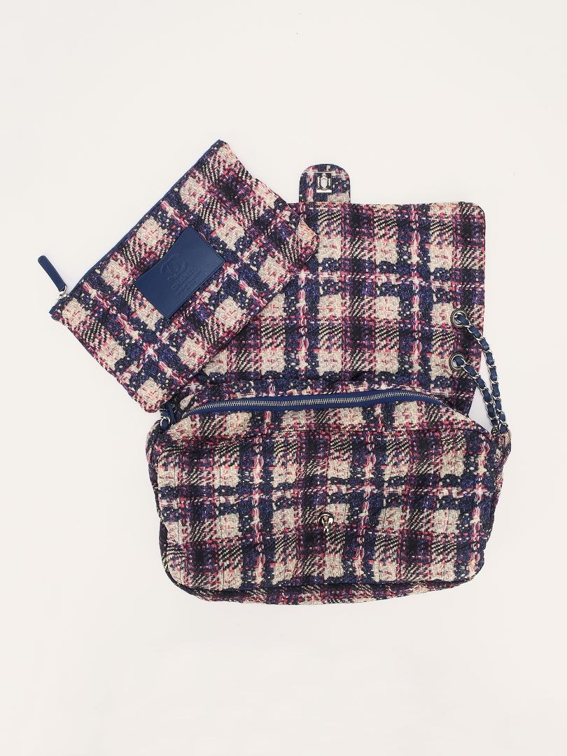 Multicolour Nylon Tweed Printed Maxi Flap Bag