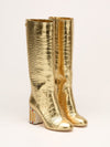Gold Croc Embossed Metallic Knee High Boots