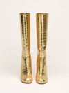 Gold Croc Embossed Metallic Knee High Boots