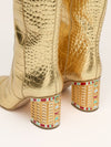 Gold Croc Embossed Metallic Knee High Boots