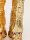 Gold Croc Embossed Metallic Knee High Boots
