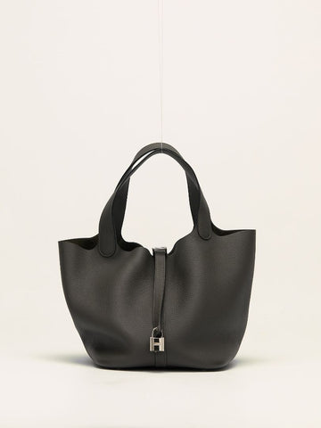 Picotin 22 Gris Meyer Taurillon Clemence Leather Handbag With PHW