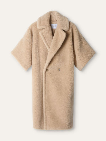 Beige Capped Sleeve Teddy Bear Coat