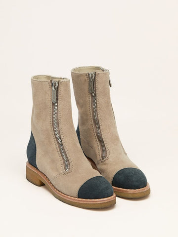 Beige & Black Suede Boots