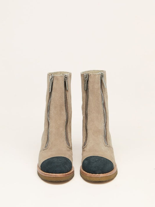 Beige & Black Suede Boots