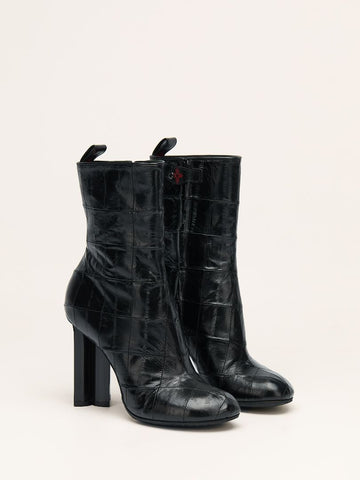 Black Eel Skin Patchwork Boots