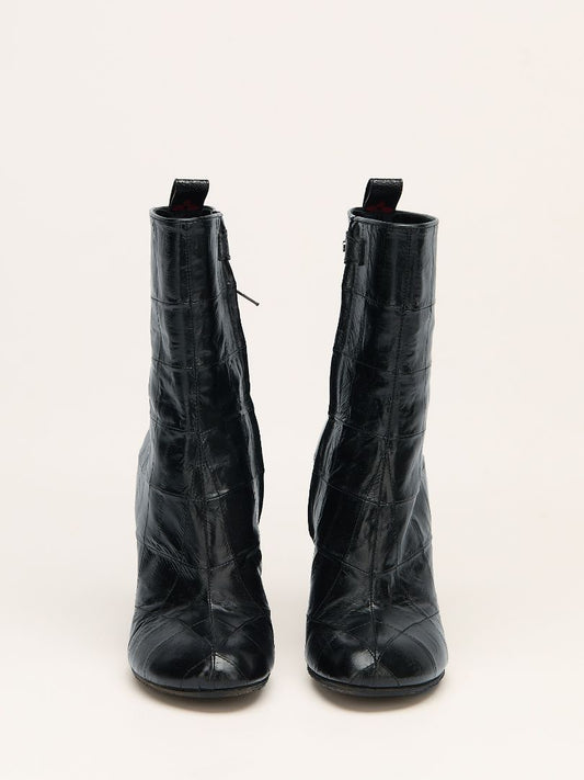 Black Eel Skin Patchwork Boots