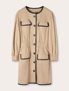 Beige & Black Mid-Length Leather Coat