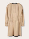 Beige & Black Mid-Length Leather Coat