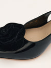 Black Patent Leather Slingback Pumps With Velvet Rose