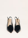 Black Patent Leather Slingback Pumps With Velvet Rose