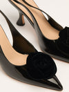 Black Patent Leather Slingback Pumps With Velvet Rose