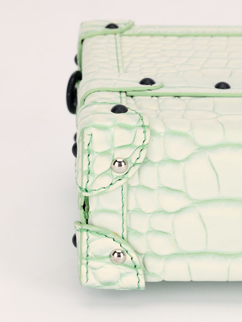 Light Green Alligator Leather Petite Malle Bag with Black HW