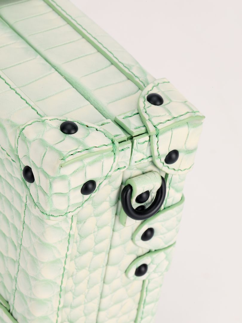 Light Green Alligator Leather Petite Malle Bag with Black HW