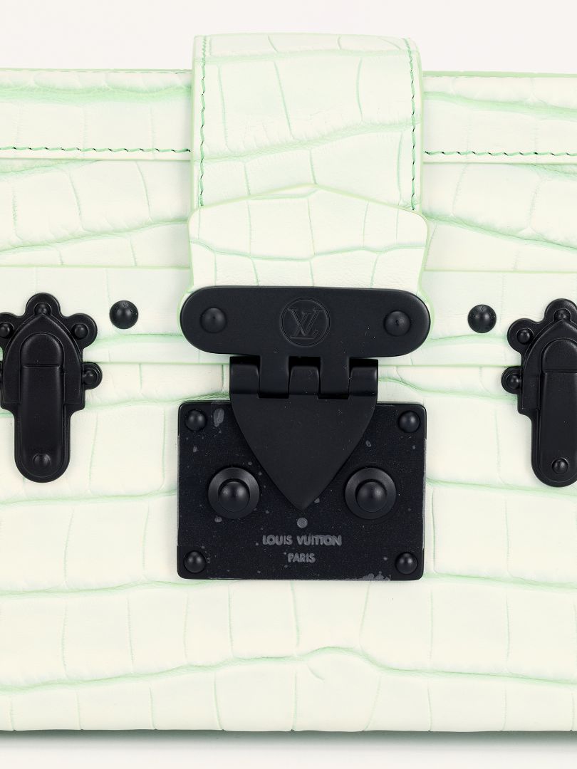 Light Green Alligator Leather Petite Malle Bag with Black HW