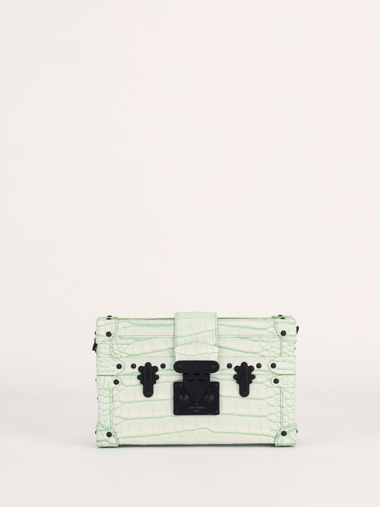 Light Green Alligator Leather Petite Malle Bag With Black HW