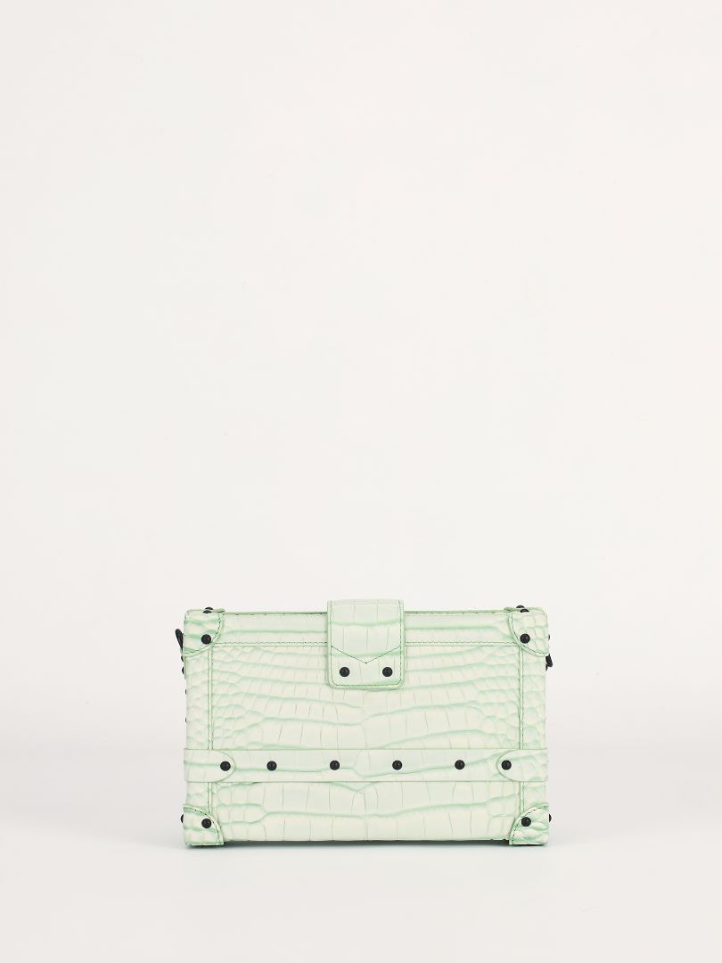 Light Green Alligator Leather Petite Malle Bag with Black HW