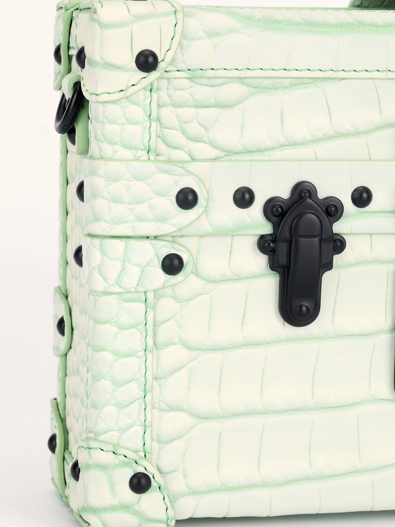 Light Green Alligator Leather Petite Malle Bag with Black HW