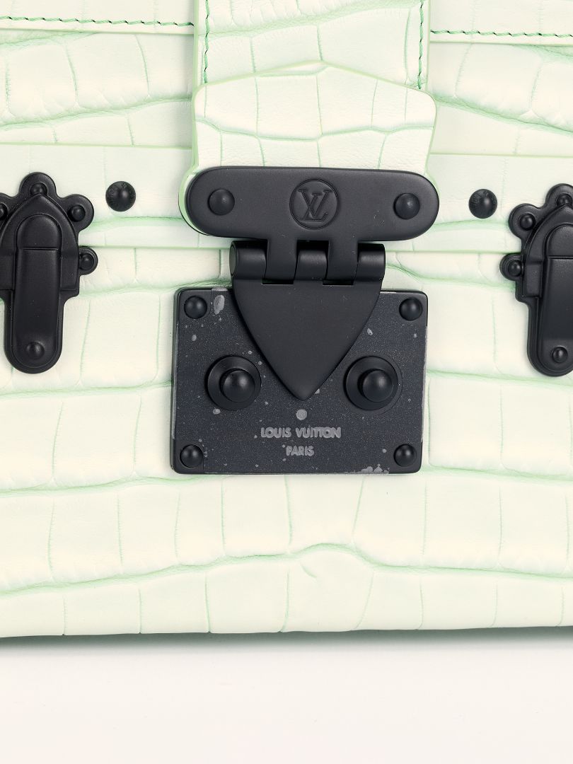 Light Green Alligator Leather Petite Malle Bag with Black HW