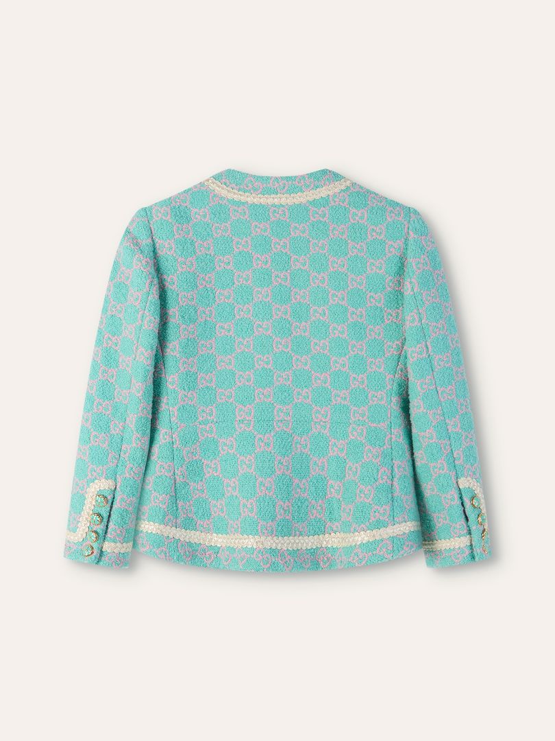 Turquoise Macro GG Tweed Jacket & Skirt Set