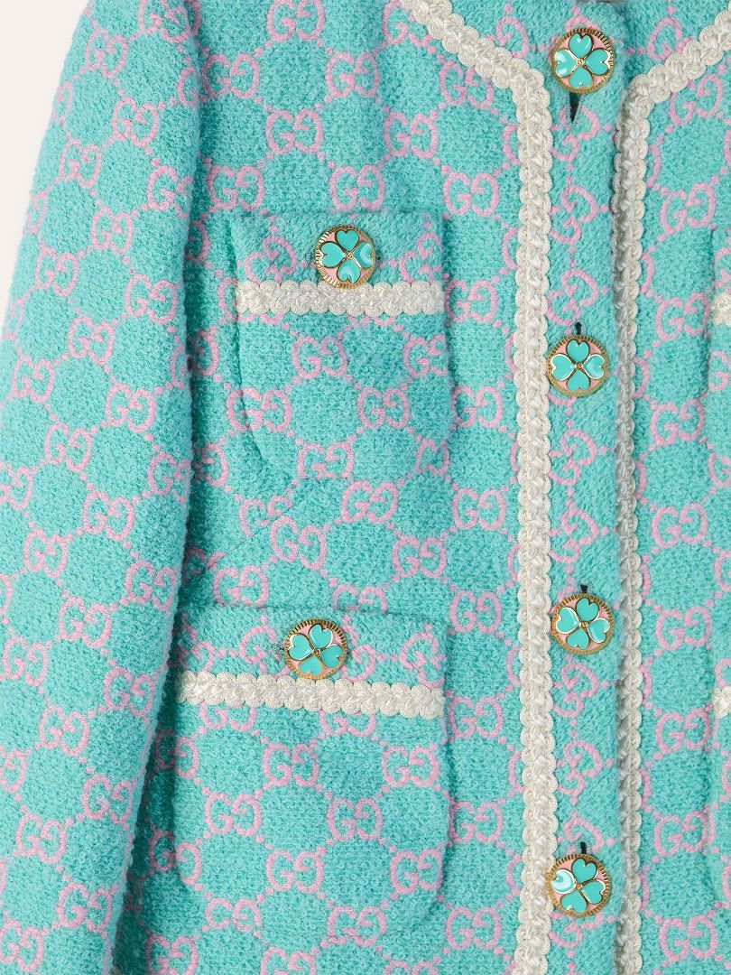 Turquoise Macro GG Tweed Jacket & Skirt Set