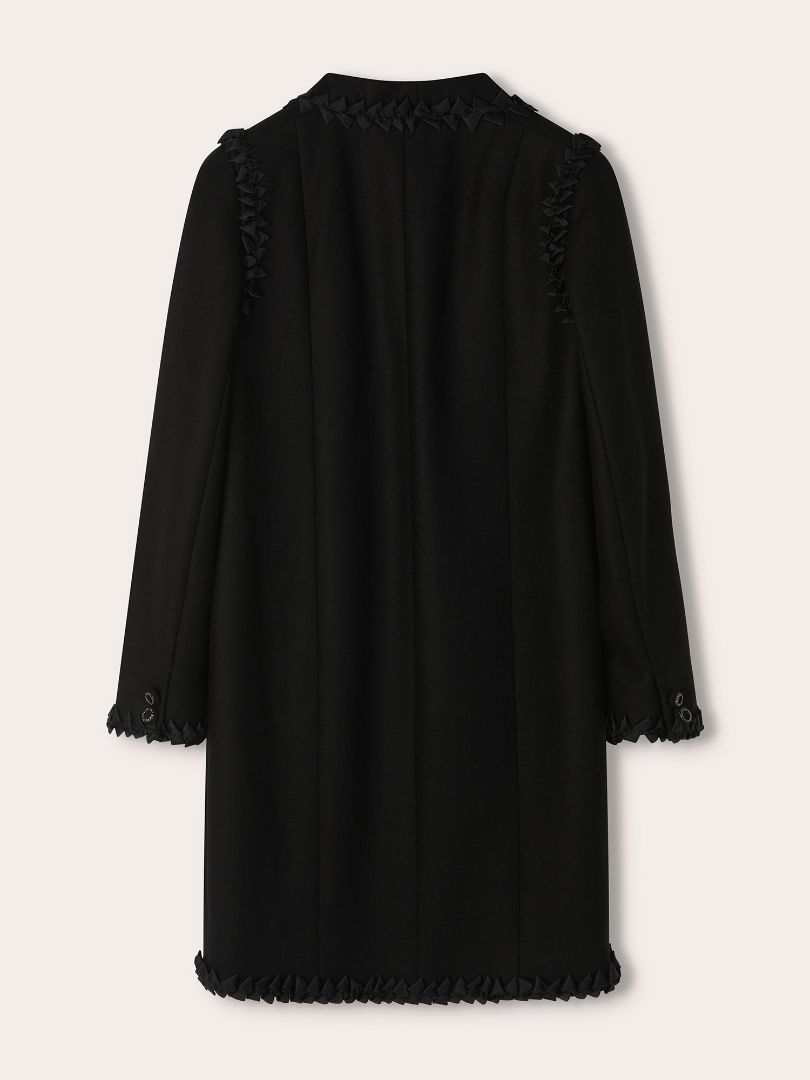 Black Ruffle Wool-Cashmere Coat