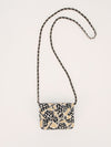 Black & Beige Flap Quilted Card Holder on Chain with GHW