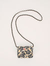 Black & Beige Flap Quilted Card Holder on Chain with GHW