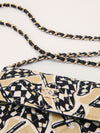 Black & Beige Flap Quilted Card Holder on Chain with GHW