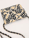 Black & Beige Flap Quilted Card Holder on Chain with GHW