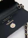 Black & Beige Flap Quilted Card Holder on Chain with GHW