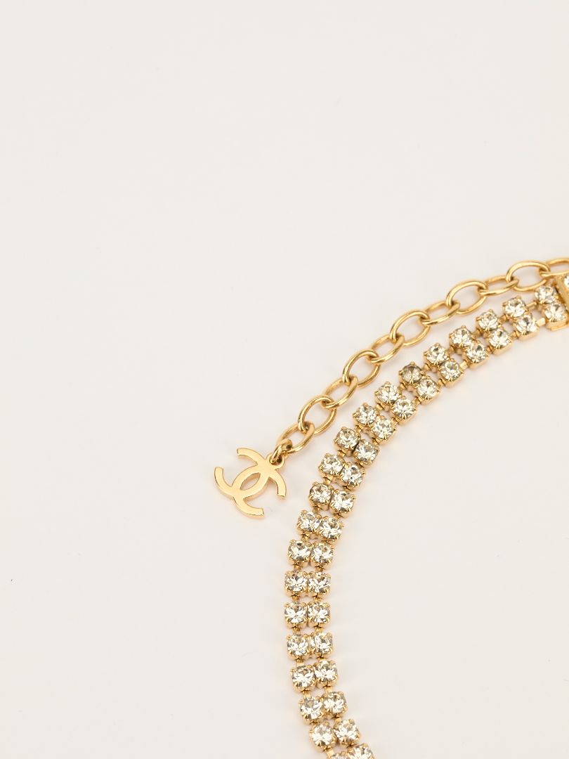 Gold CC Pearl Choker Necklace