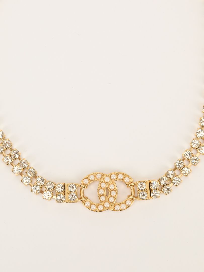 Gold CC Pearl Choker Necklace