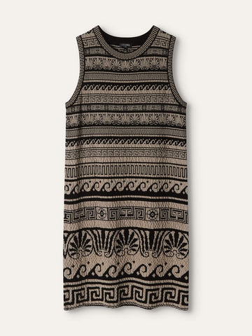 Black & Beige Greece Stretch Midi Dress
