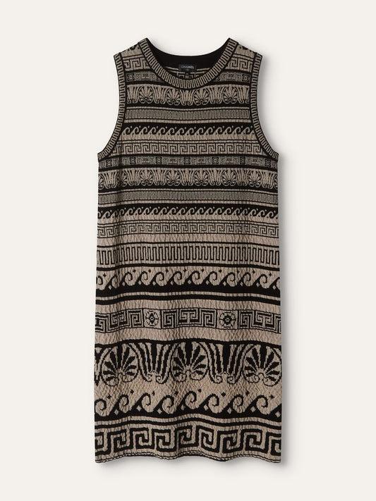 Black & Beige Greece Stretch Midi Dress