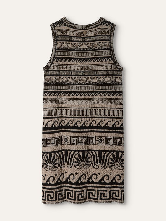 Black & Beige Greece Stretch Midi Dress