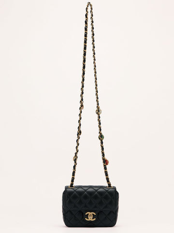 Noir Classic Mini Square Matelasse With Charm Strap