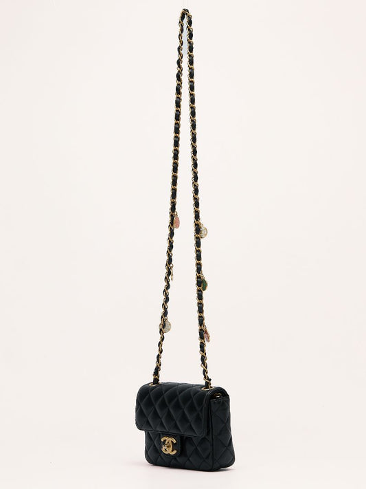 Noir Classic Mini Square Matelasse With Charm Strap