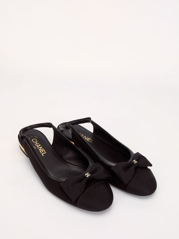 Black CC Bow Cap Ballerina Slingback