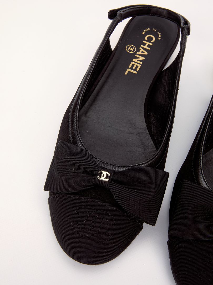 Black CC Bow Cap Ballerina Slingback