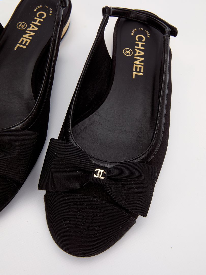 Black CC Bow Cap Ballerina Slingback