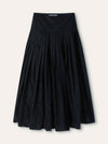 Navy Dotted Tulle Pleated Midi Skirt