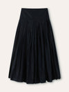 Navy Dotted Tulle Pleated Midi Skirt