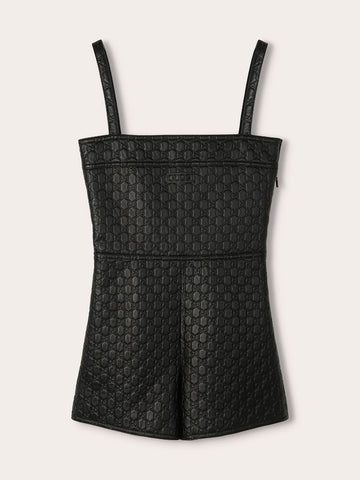 Black GG Embossed Leather Playsuit