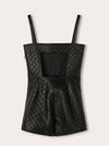 Black GG Embossed Leather Playsuit